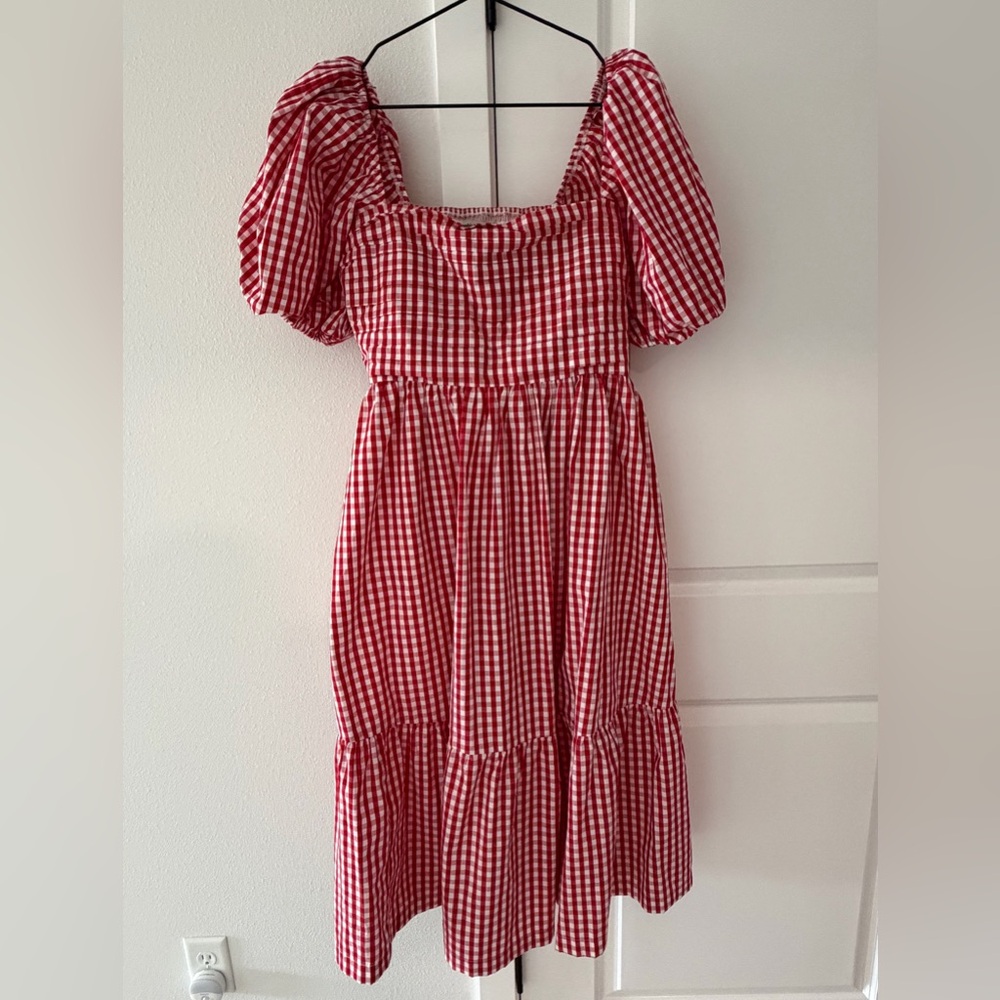 Abercrombie & Fitch Emerson Poplin Red Gingham Midi Dress